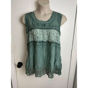 Teal Loose crushed Lace Shirt women's Cotton  Size Large #0519